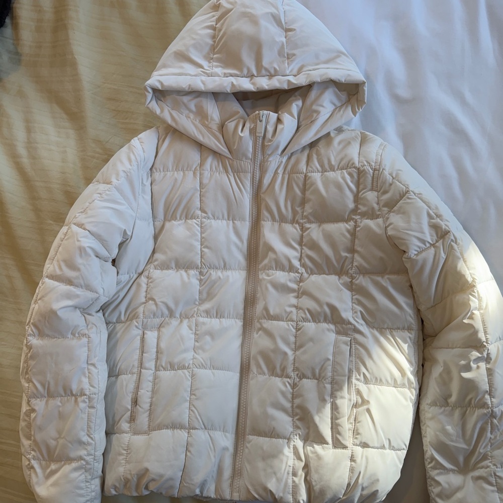 Abercrombie Kids Cream Hooded Puffer Jacket Fleece Lined Size 11/12